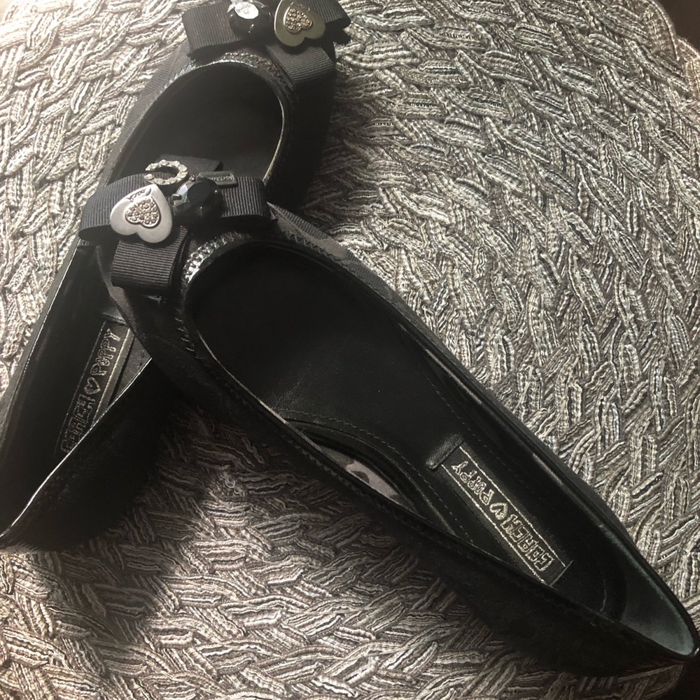 Coach Poppy Black Flats with Heart Charm, Bow, Sparkly Circle & Black Faux Stone